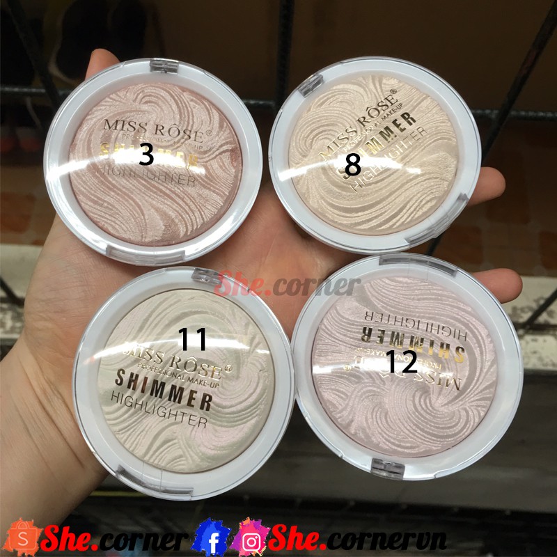 Phấn bắt sáng Miss Rose Shimmer Highlighter màu Be - Trắng - Hồng - Hồng nhạt