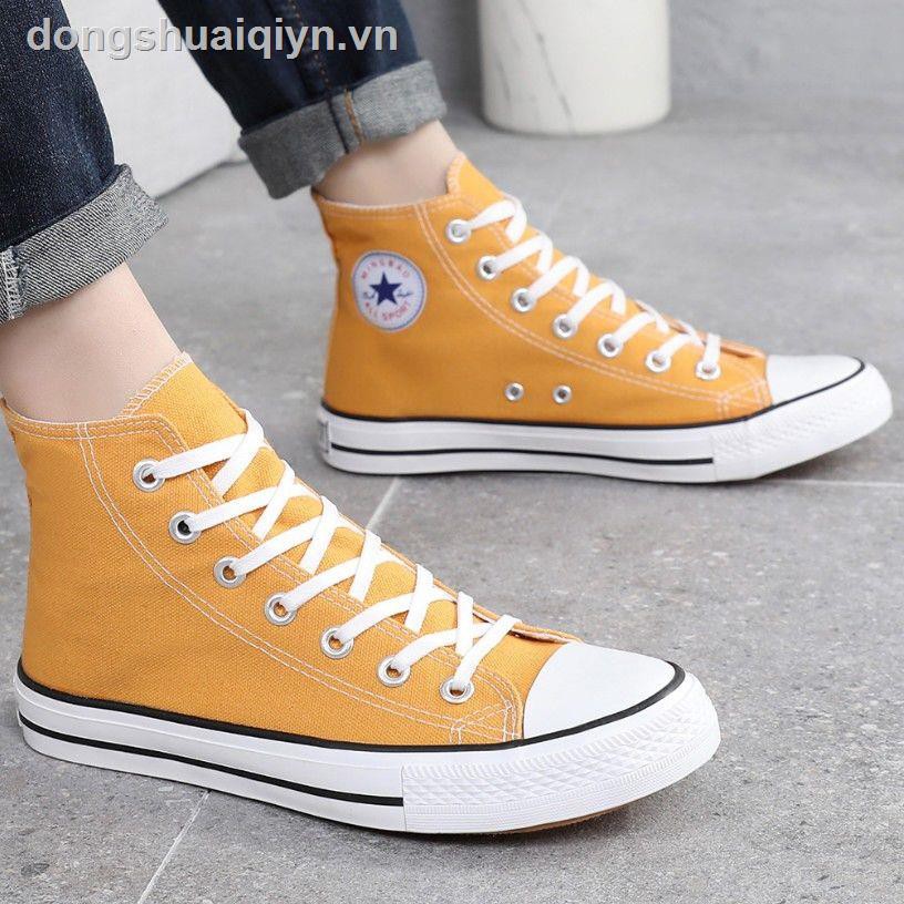 Giày vải nữ- Korean version of the trend all-match high-top canvas shoes for men and women pure black, white, yellow, green red casual sneakers, low-to-medium cloth