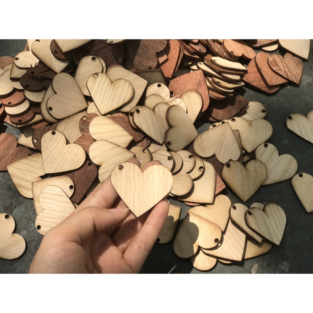 Trái tim bằng gỗ dày 3ly, phụ kiện, trang sức handmade