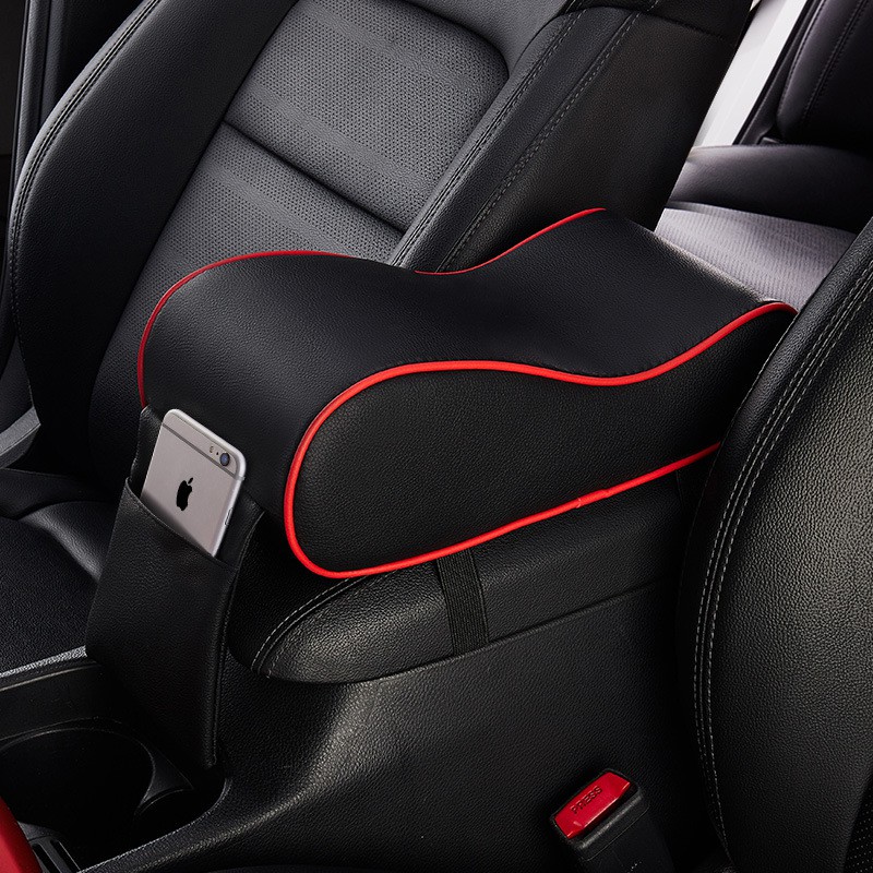 SuperAuto Leather Car Central Armrest Pad Black Auto Center Console Arm Rest Seat Box Mat Cushion Pillow Cover Vehicle Protective Styling