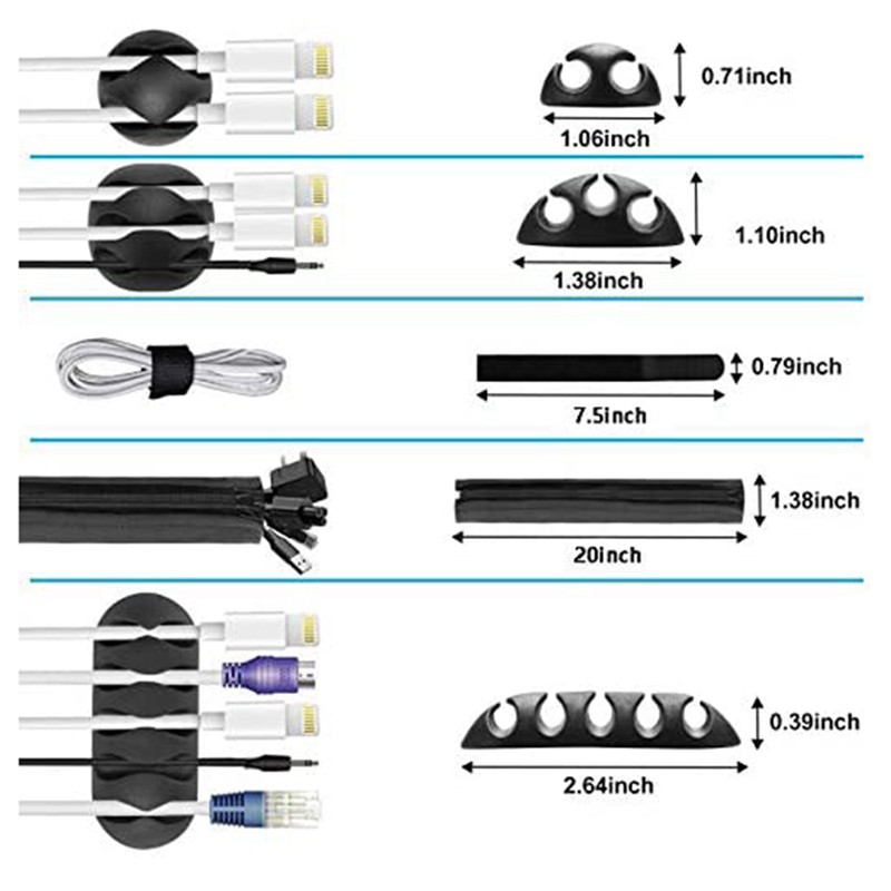 23Pcs Cable Organizer Set Cable Sleeves Adhesive Cable Clip Holder for TV Computer Home Office Desk Cable Management