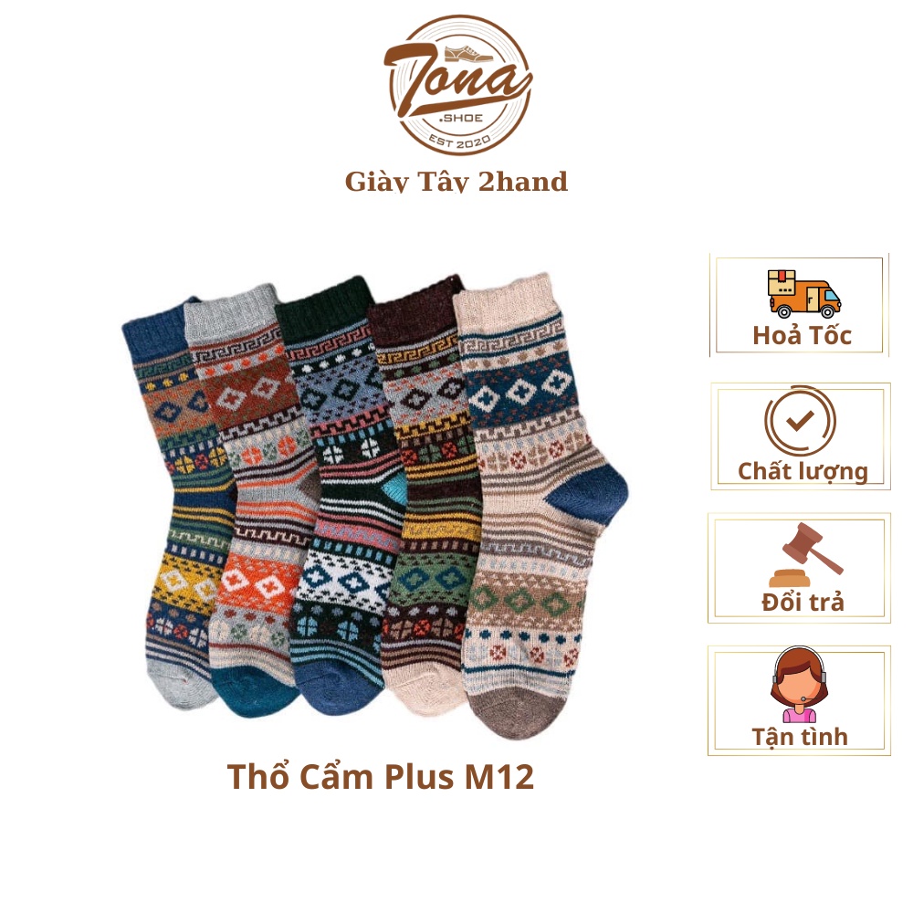 [TonaShoe] Tất Thổ Cẩm Vintage Hoạ Tiết Dấu Cộng M12