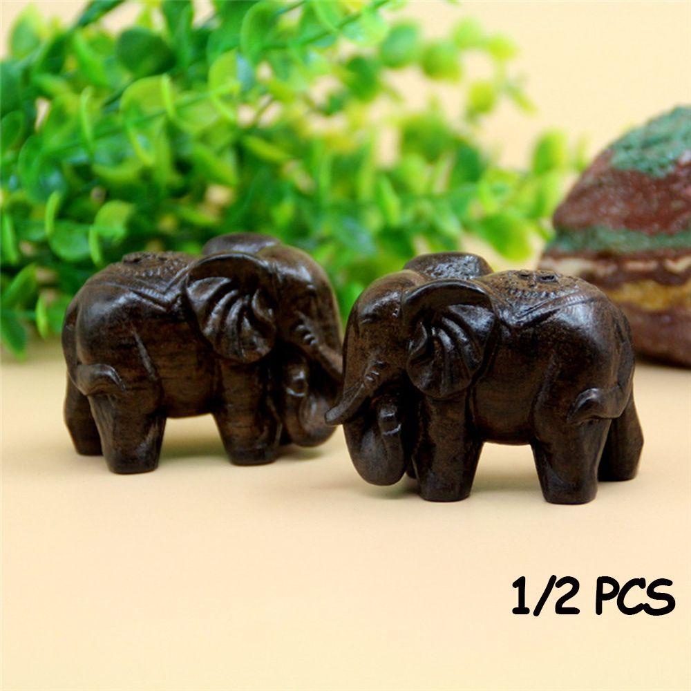 LEISURE Set 1 / 2 Tượng Voi Mini Bằng Gỗ Dùng Để Trang Trí Tiểu Cảnh