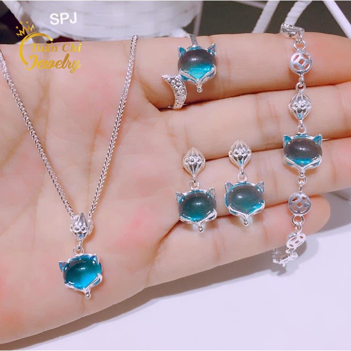 Set Hồ Ly Bạc 🍁 FREESHIP🍁 Bộ Trang Sức Hồ Ly Bạc Cao Cấp Kết Hợp Đá Phong Thủy Theo Mệnh Mang Lại May Mắn