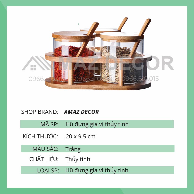 GIÁ SỈ Hũ hủ hộp đựng gia vị thủy tinh đẹp, lọ đựng gia vị cao cấp bộ đựng gia vị đẹp hộp tròn nắp gỗ kèm thìa tiện lợi