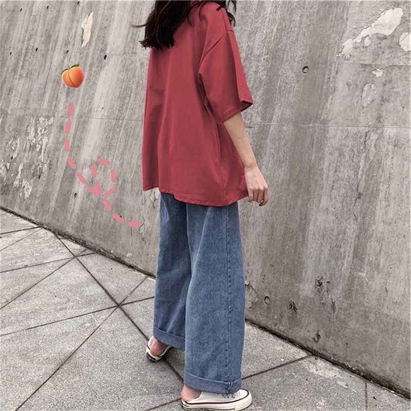 Áo Thun Ngắn Tay Dáng Rộng In Chữ Đơn Giản Cho Nữ