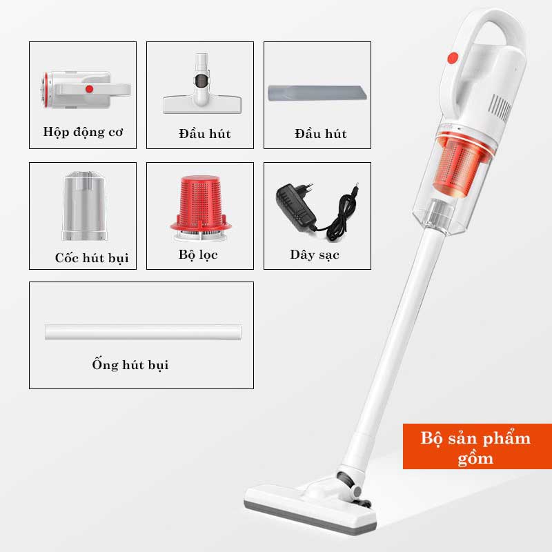 Máy Hút Bụi Không Dây Cầm Tay VACUUM, May Hut Bui Gia Đình Nhỏ Gọn Sạc Điện V002