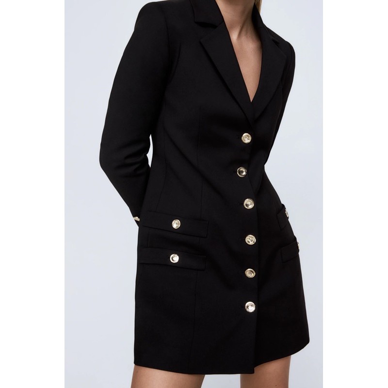 ZARA Đức - Đầm váy sale auth new tag cao cấp chính hãng dáng vest blazer nút vàng ngắn ôm đen có sẵn 2028/695