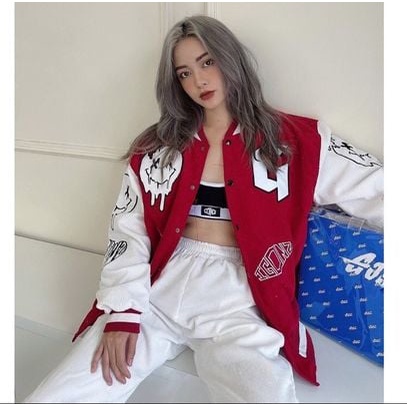Áo Khoác Bomber Nhung Gân Tăm Thêu G-SMILE Jacket Varsity GONZ Unisex Form Rộng Ulzzang SM33
