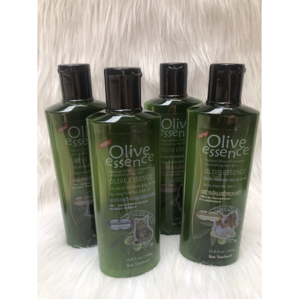 Sữa tắm chó mèo khử mùi hôi lông óng mượt Olive Essence 450ml