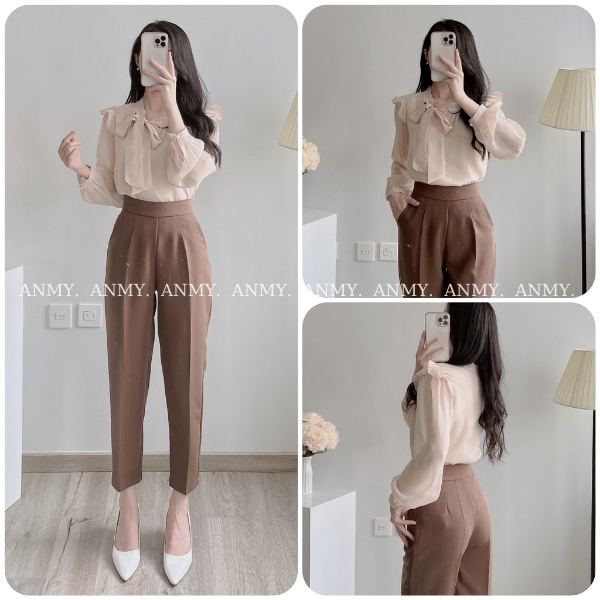 Quần tây nữ lưng cao AMY dáng baggy cạp cao siêu tôn dáng ống đứng chuẩn đẹp khóa sườn đen trắng nâu Q536