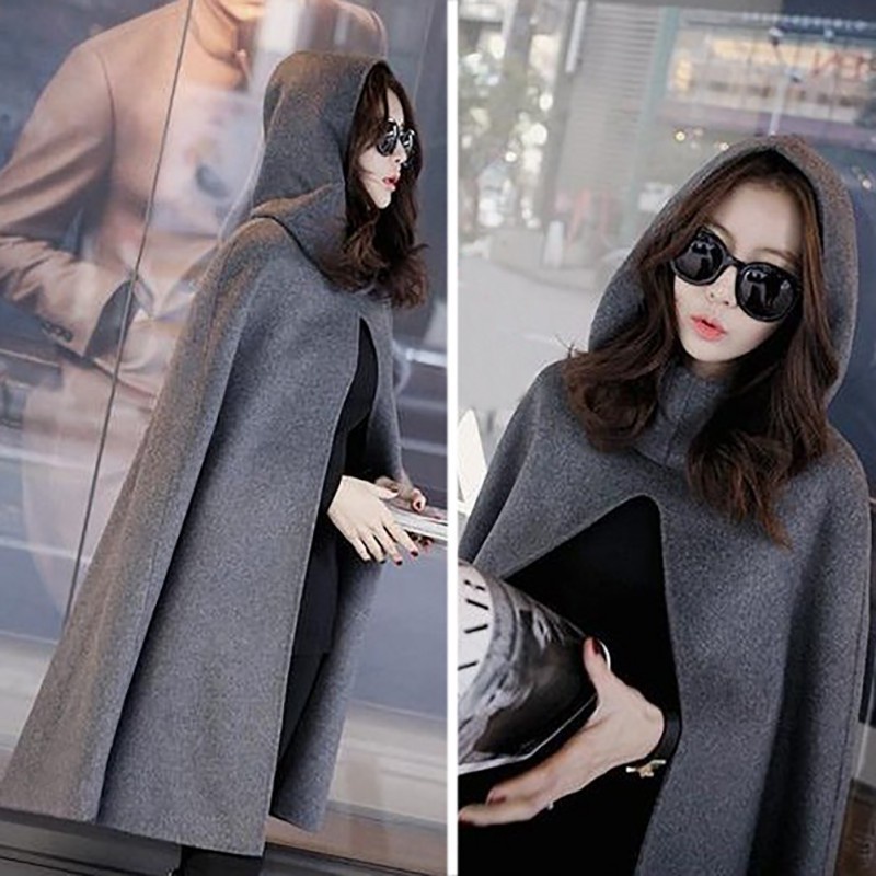 ₪◈Áo choàng len có mũ trùm đầu thiết kế thời trang hàn quốc chuyên dùng cho nữ | BigBuy360 - bigbuy360.vn