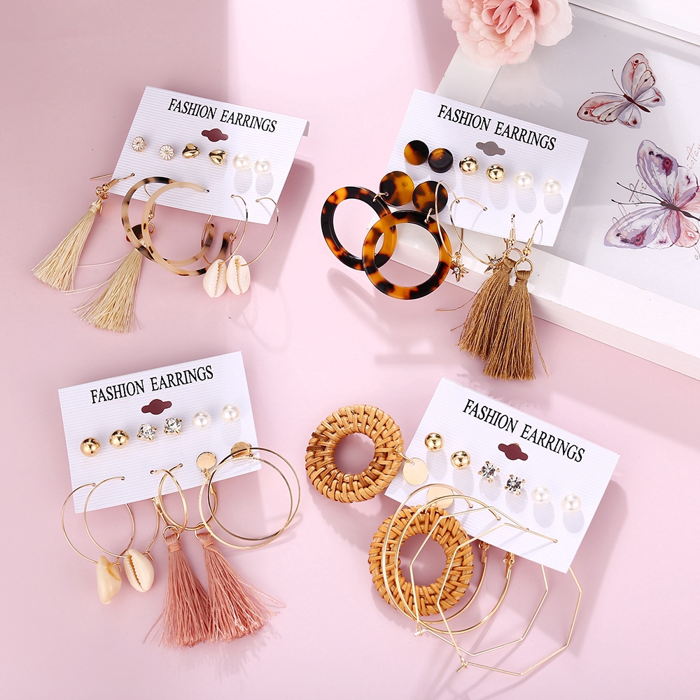 Set 6 đôi hoa tai nhiều kiểu dáng thời trang cho nữ