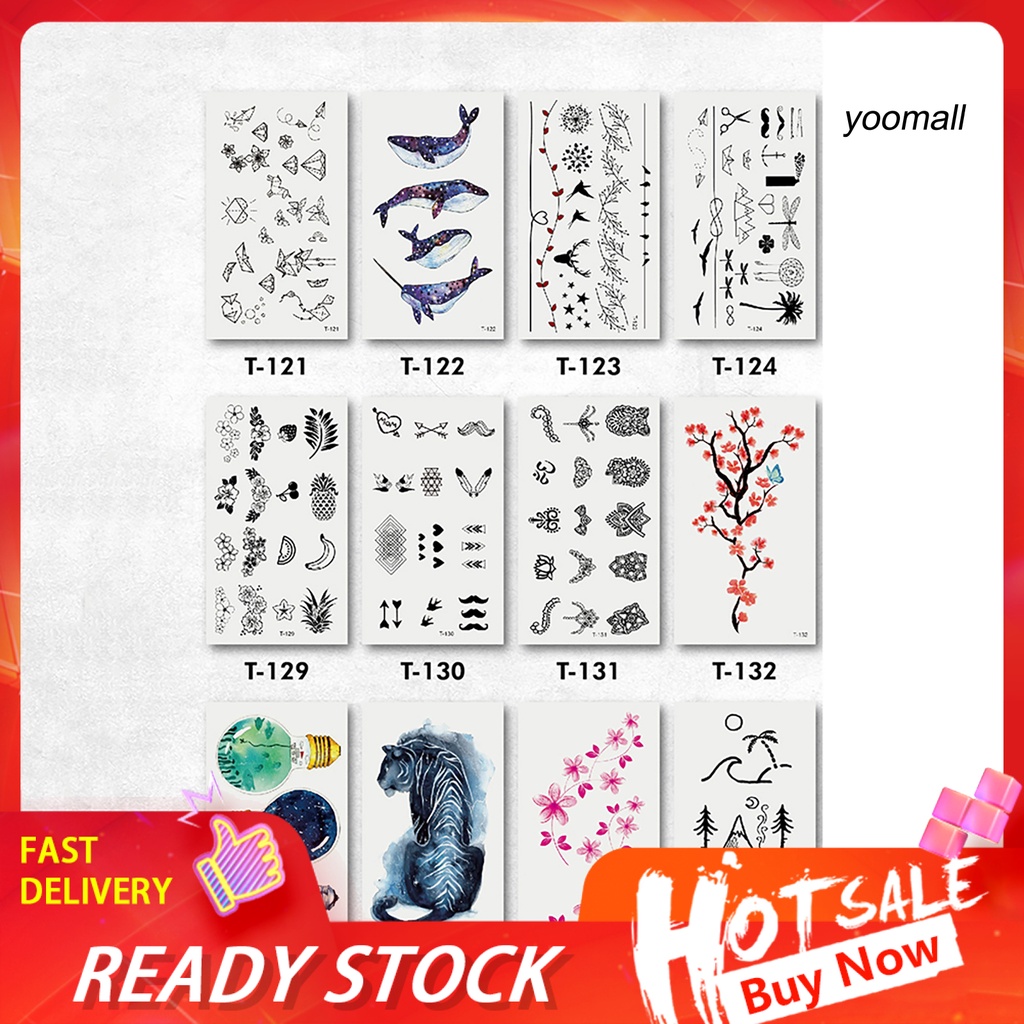 [Hàng mới về] Tờ Hình Xăm Dán Tạm Thời Chống Nước Hình Bóng Đèn / Cá Voi / Hoa Mận Dễ Thương