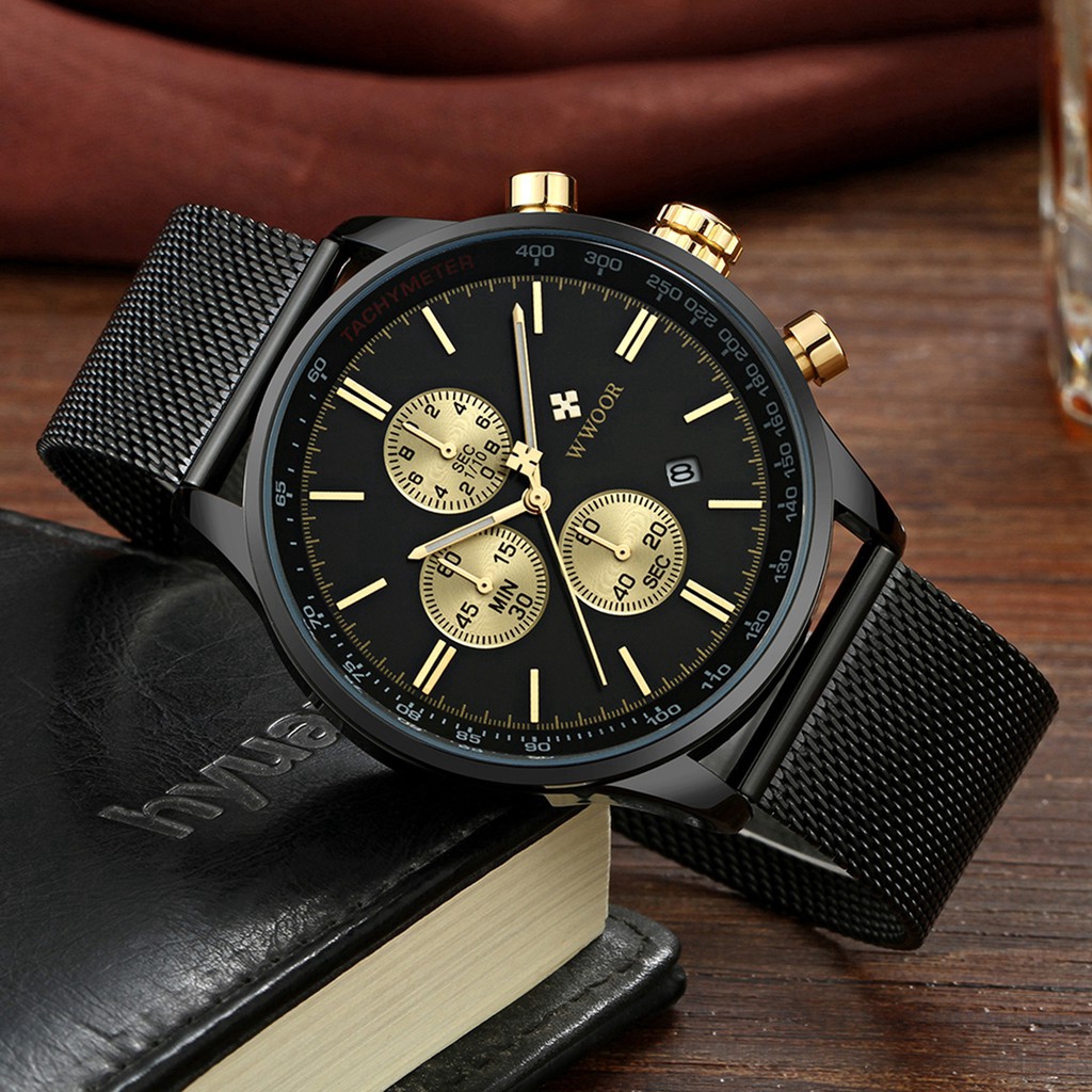 Đồng hồ đeo tay WWOOR 8862 máy thạch anh dây inox dành cho nam