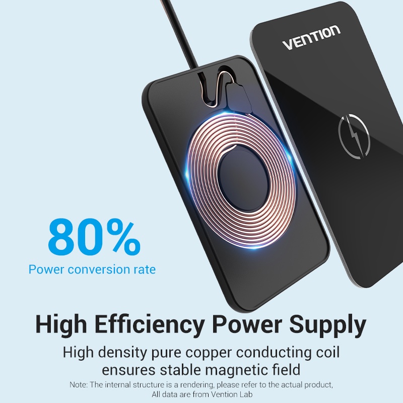 Đế sạc nhanh không dây VENTION mặt gương thông hơi 15W đầu ra nhanh dành cho iPhone/Android hỗ trợ PD QC/ AFC