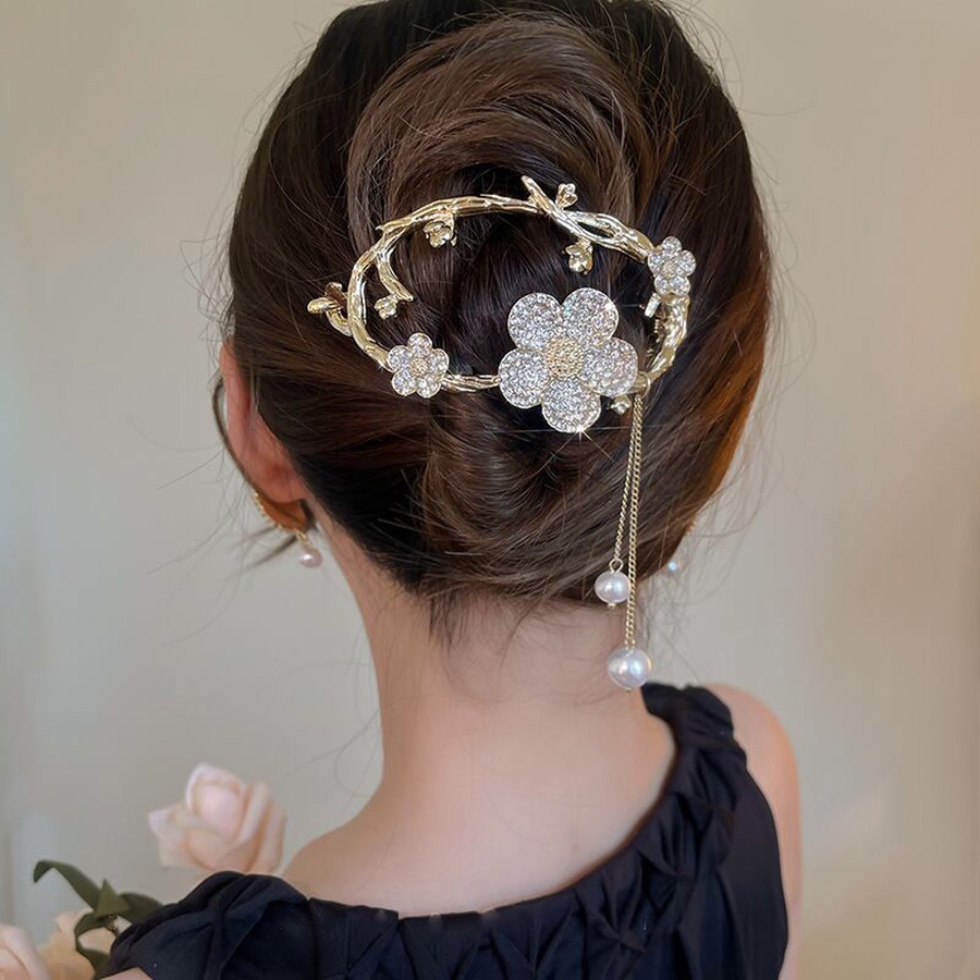 Kẹp Tóc Đính Đá Ngọc Trai Hình Hoa Phong Cách Hàn Quốc Mới