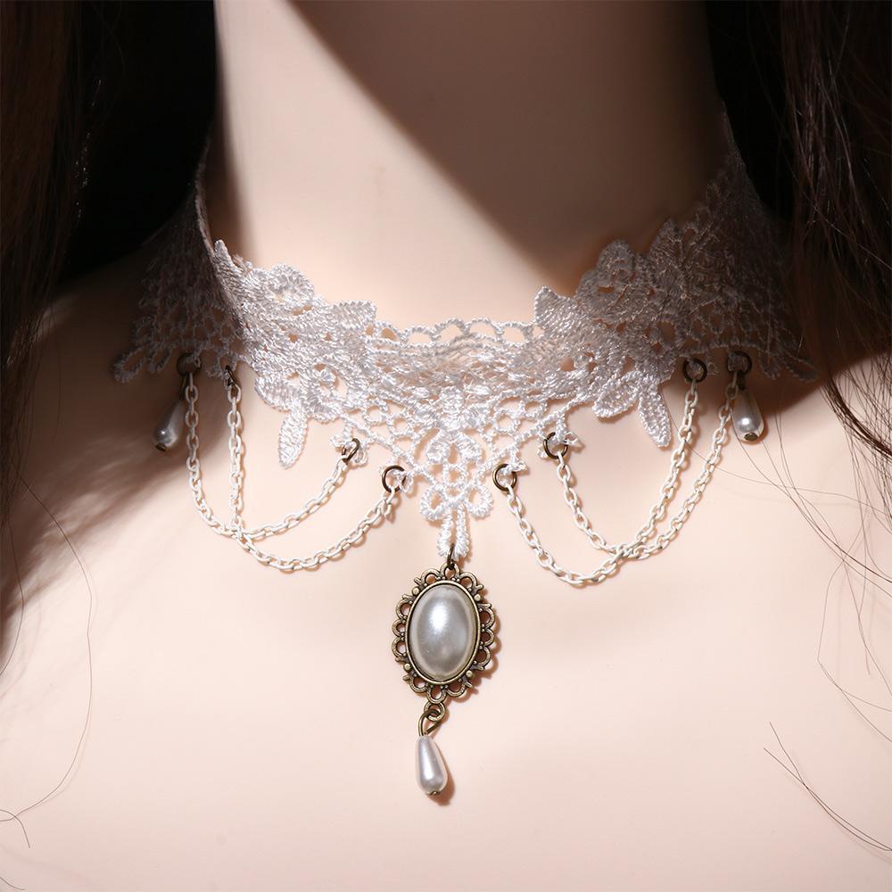 Vòng Cổ Choker Ren Trắng Phong Cách Cổ Điển Thời Trang Cho Cô Dâu