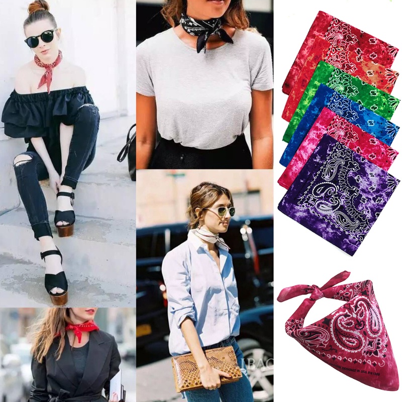 Khăn Vuông Bandana Cotton Nhuộm Màu Họa Tiết Hoa Phong Cách Hip Hop Unisex