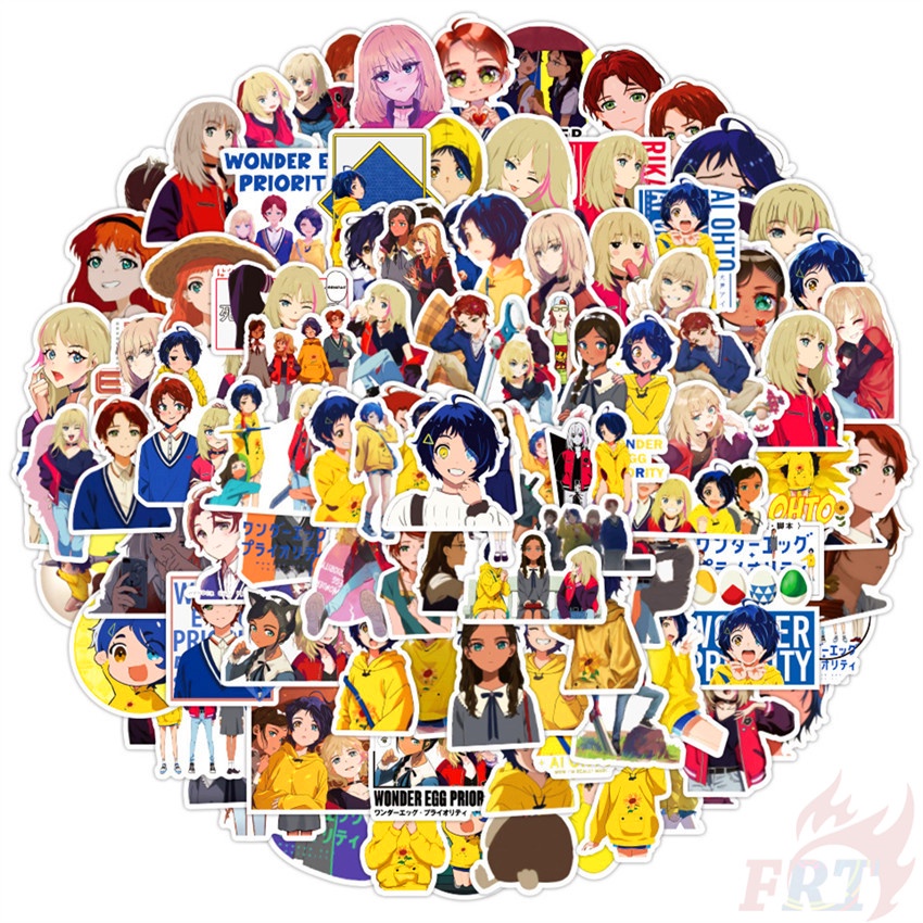 Set 100 miếng dán họa tiết hoạt hình WONDER EGG PRIORITY B trang trí chống thấm nước