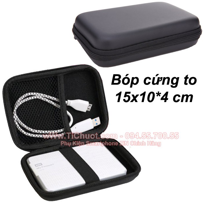 Bóp cứng loại to 15x10x4 cm đựng Pin Dự Phòng,sạc cáp đi du lịch