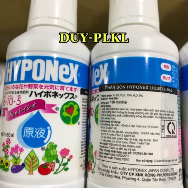 Phân bón lá Nhật - HYPONex - 6-10-5 - chai 160ml. Phân bón chuyên cho cây cảnh, hàng cao cấp Nhật.