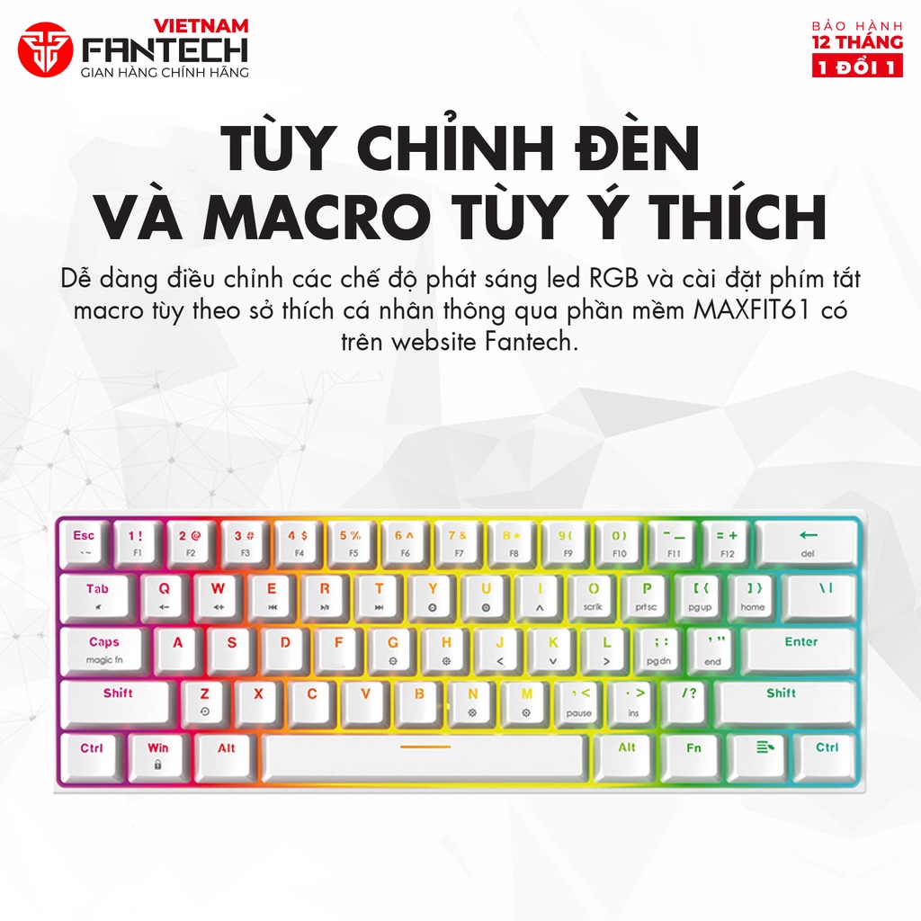 Bàn Phím Cơ Gaming FANTECH MK857 MAXFIT61 Hỗ Trợ Hotswap Led RGB Size 60% - Hàng Phân Phối Chính Hãng