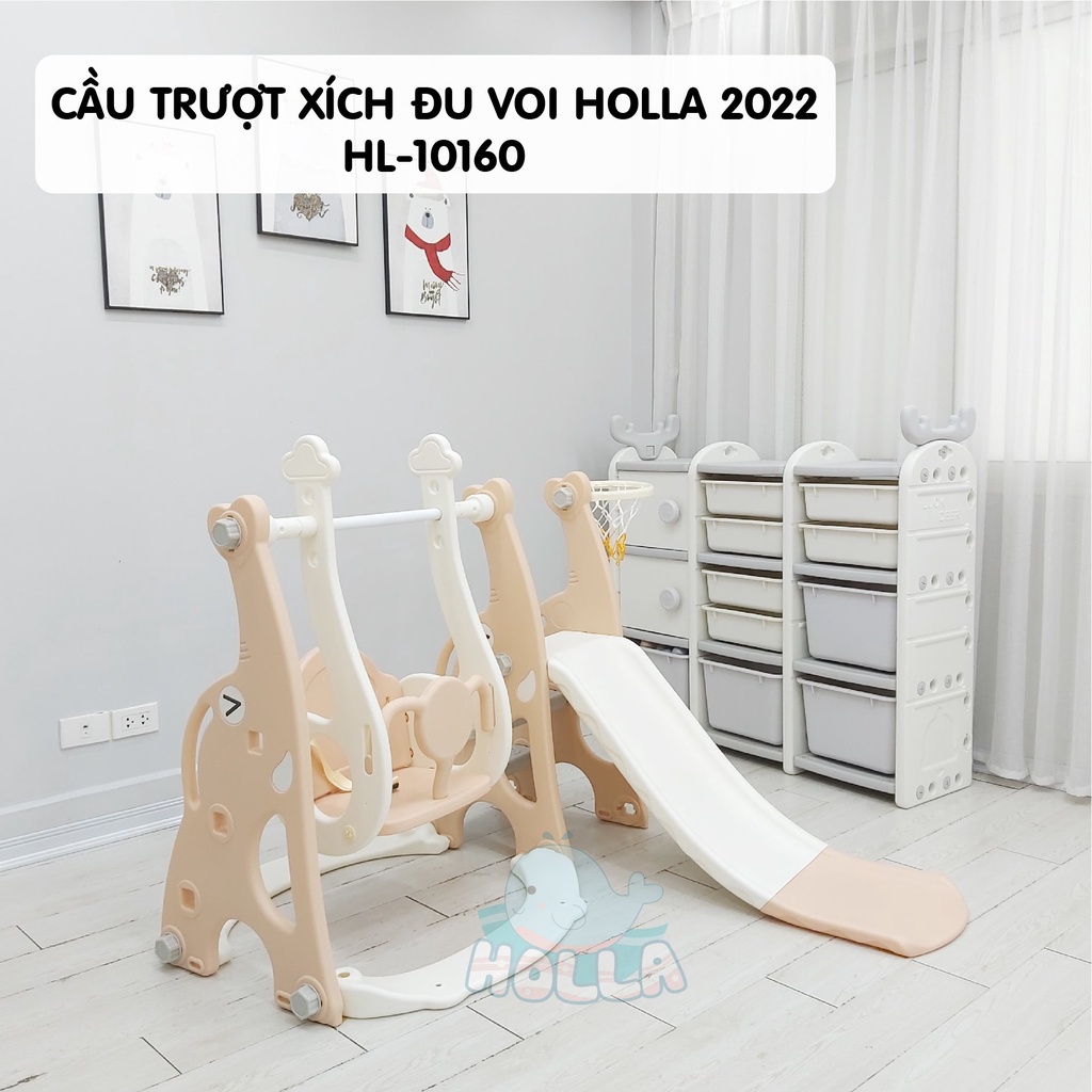 Combo cầu trượt xích đu trong nhà, ngoài trời Voi Holla | Đồ chơi cầu trượt cho bé Holla 2022 HL-1064 Chính Hãng