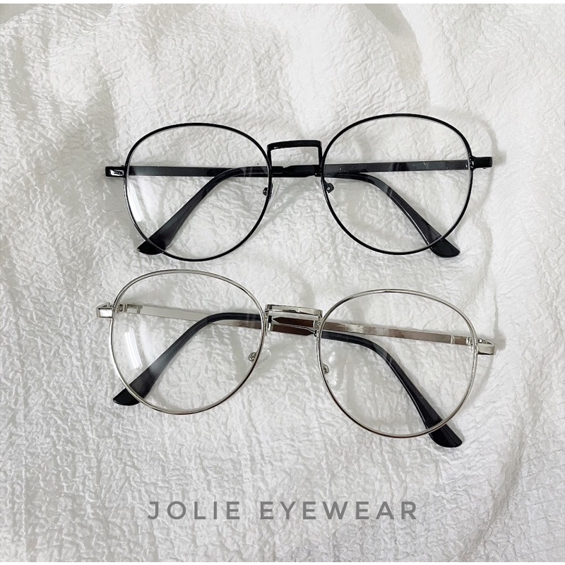 Gọng không độ, kính mắt tròn vintage ngố  kim loại nam nữ Jolie eyewear, nhận cắt tròng cận