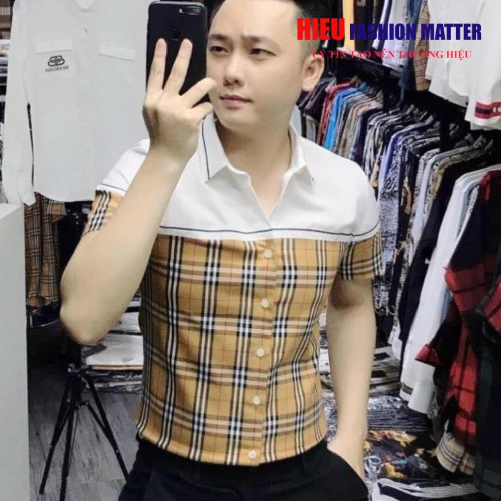 Áo sơ mi Nam Nữ ⚡ FREE SHIP ⚡ Áo sơ mi cộc tay Burberry kẻ sọc caro vàng 😍😍😍 New