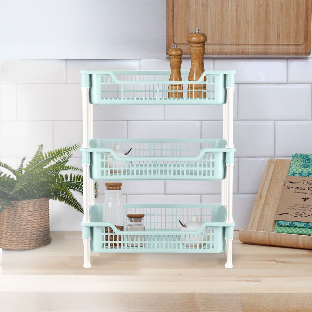 HomeBase API Giá 3 tầng bằng nhựa thân thiện với môi trường Thái Lan W43xH59xD30cm màu xanh lá cây