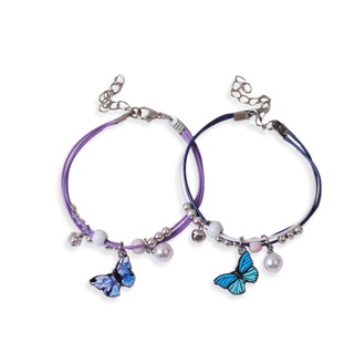 Vòng tay dây bện mặt hình bướm bằng kim loại có chuông cho các cặp đôi