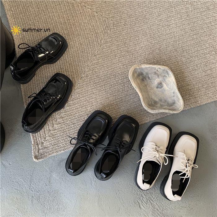 Giày Da Mũi Vuông Cột Dây Phong Cách Anh Quốc Thời Trang 2022 Cho Nữ