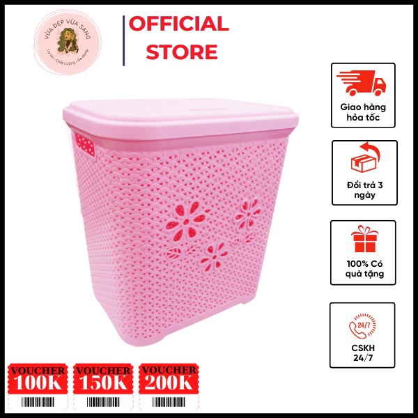 Giỏ đựng đồ có nắp hoa Việt Nhật - vật dụng sắp xếp đa năng size lớn
