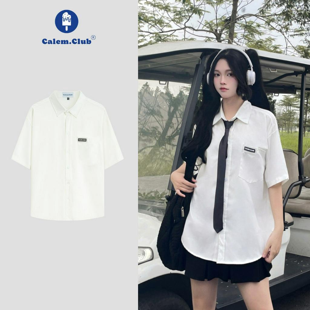 Sơ mi Tem su Calem.Club- Sơ mi tay lỡ vạt bầu chất lụa mềm mịn form unisex