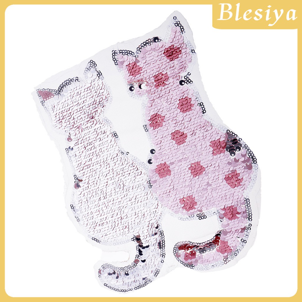 [Blesiya] Sticker Ủi Thêu Hình Mèo Đính Kim Sa Dễ Thương Có Thể Đảo Ngược