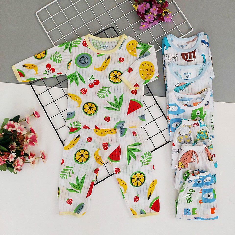 [THANH LÝ] Combo 05 bộ cotton giấy nằm điều hòa cho bé trai &amp; bé gái (4-14kg)