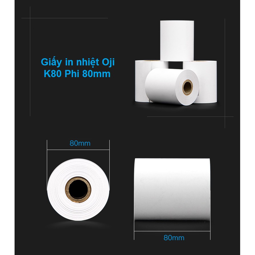 Bộ 30 Cuộn Giấy in nhiệt Oji K80 Phi 80mm (80 x 80mm)