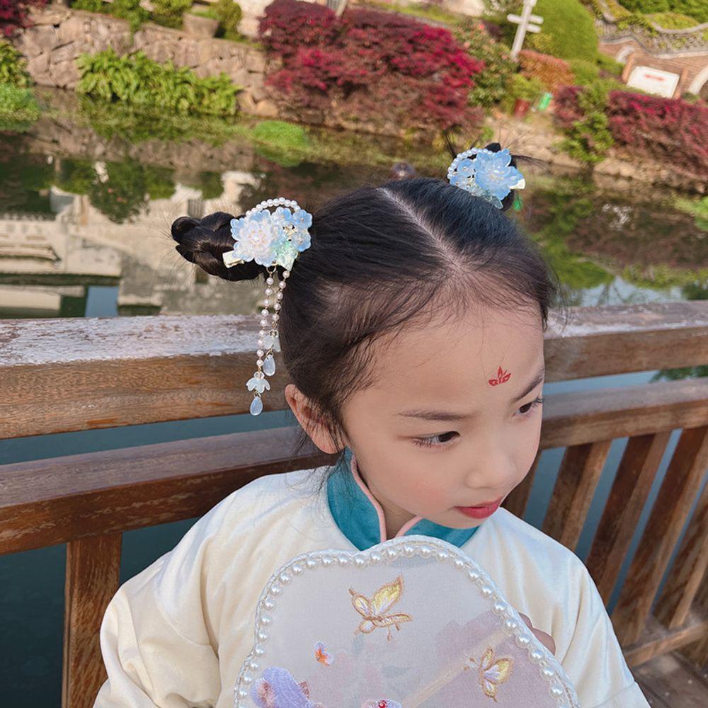 Kẹp Tóc Hình Hoa Phối Tua Rua Kiểu Hán Phục Dễ Thương Cho Bạn Gái VANES1