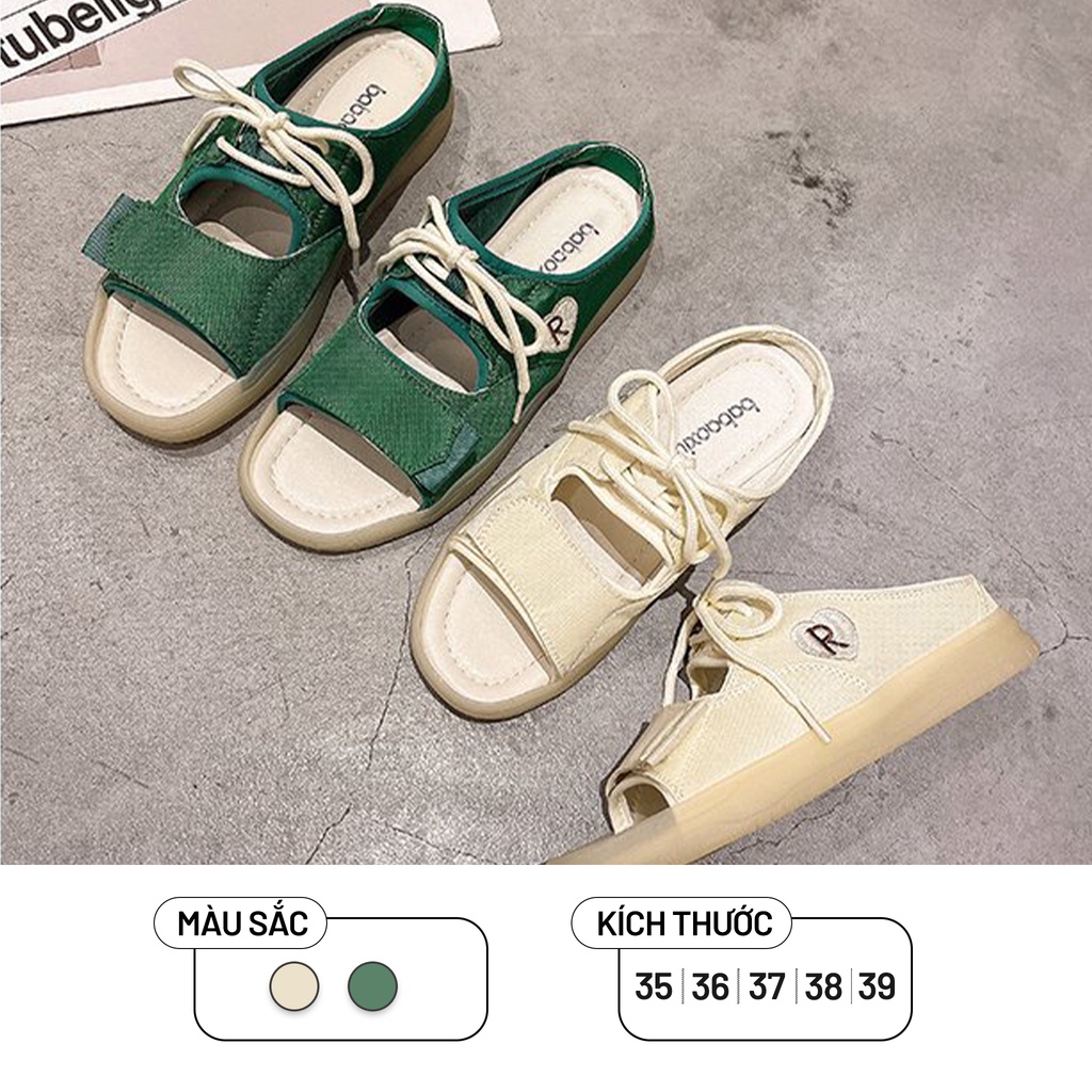 Dép Nữ Ulzzang Vintage, Dép Vải Quai Ngang Khóa Dán Thắt Dây Đế Nhựa 2cm Hàn Quốc, Street Style - Iclassy_shoes