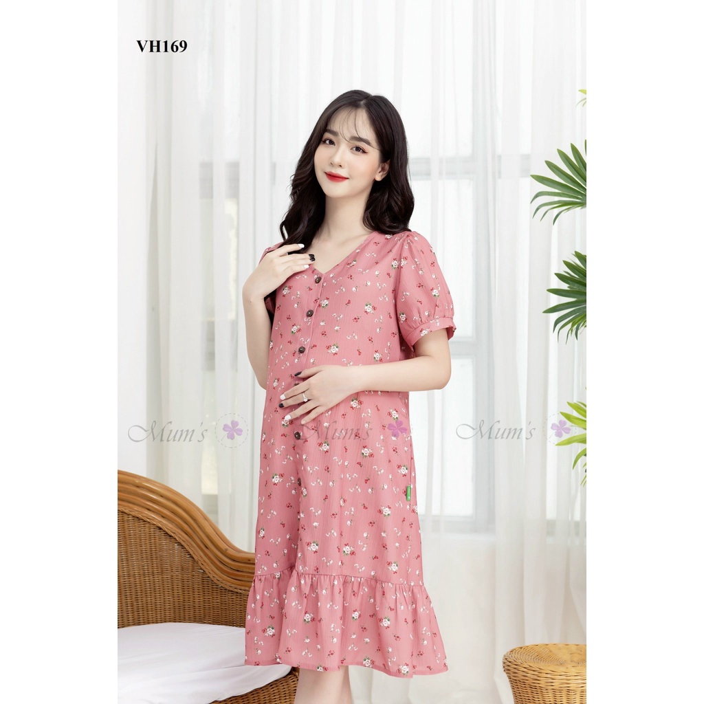ĐẦM BẦU CÔNG SỞ MUM'S SHOP  FREESHIP  Váy bầu xinh mùa hè tăm hồng hoa nhí cổ vuông