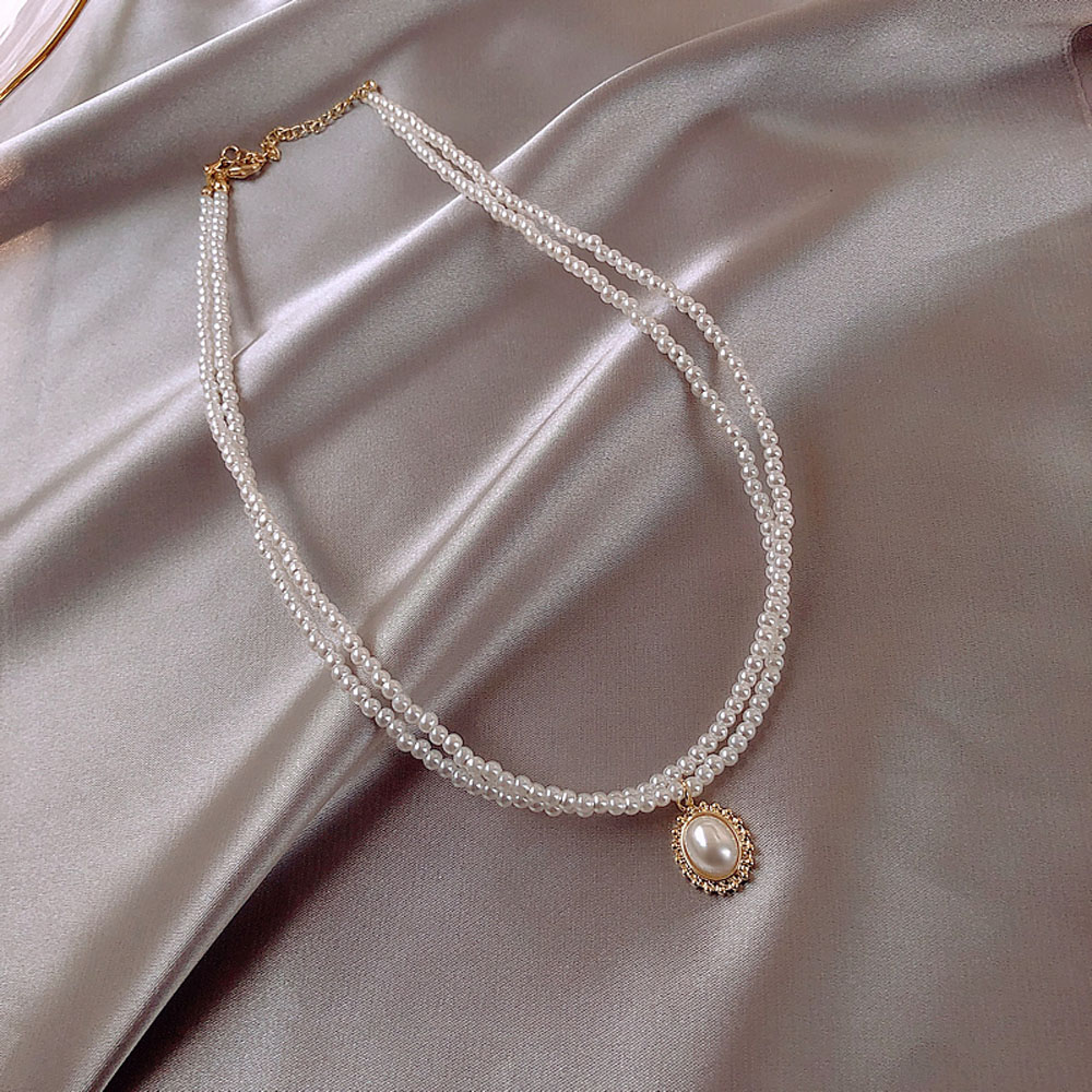 Dây Chuyền Hai Lớp Đính Ngọc Trai Nhân Tạo Phong Cách Vintage