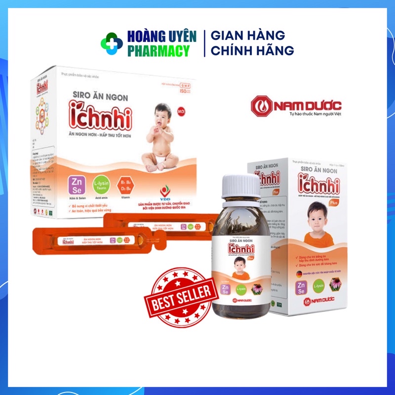 Siro ăn ngon tăng đề kháng Ích Nhi - Chai 100ml và Hộp 20 ống