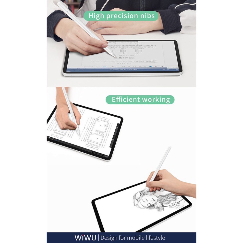 Bút cảm ứng Wiwu Pencil Pro  chống tì tay, vẽ nét đậm chính hãng wiwu Stylus tương thích nhiều dòng I-/Pad