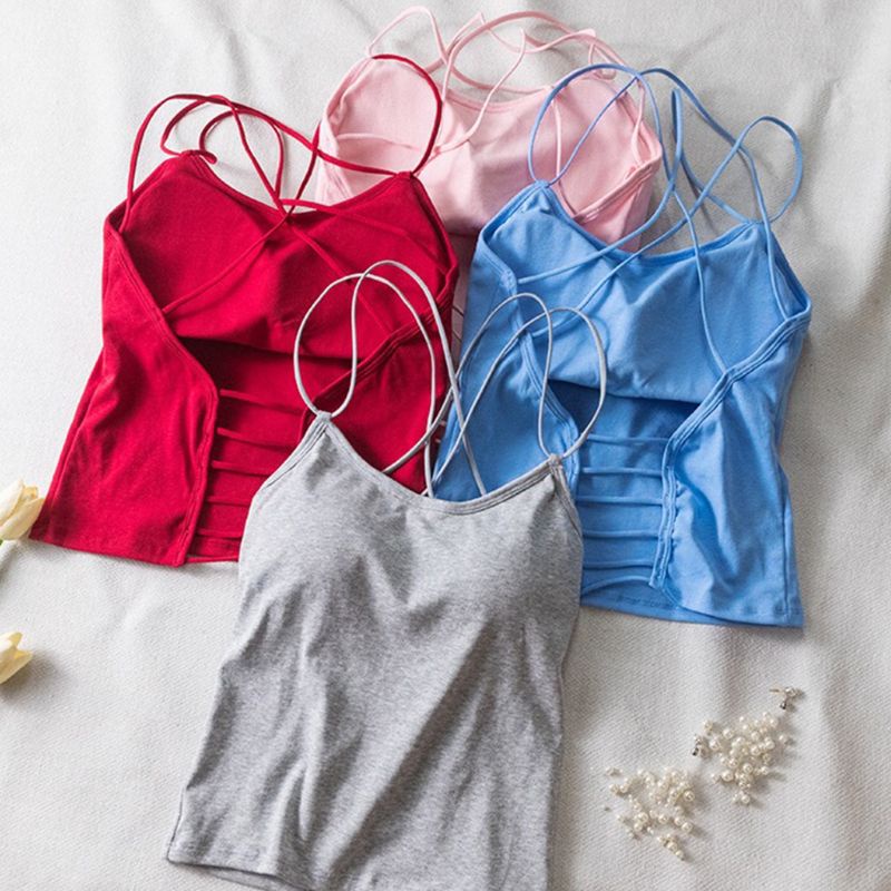 Áo Tank Top Dáng Ôm Màu Sắc Ngọt Ngào Phối Dây Đan Chéo Thời Trang Mùa Hè Quyến Rũ Cho