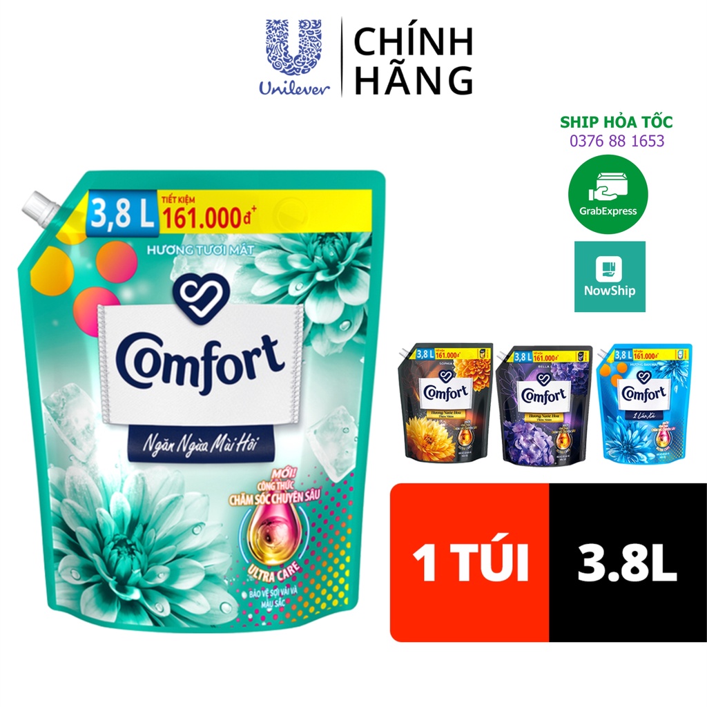 Nước xả làm mềm vải Comfort Chăm sóc Chuyên sâu túi 3.8L