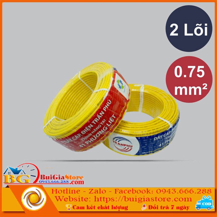 Cuộn 100 mét dây dẫn điện Trần Phú bọc dẹt 2x0.75 - Dây Trần Phú 41 Phương Liệt