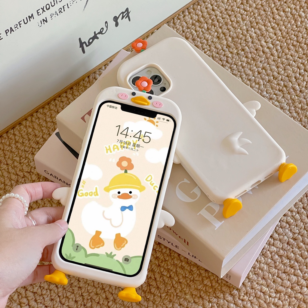 Ốp Điện Thoại Hình Vịt Và Hoa Dễ Thương Cho Iphone 13 13pro Max11 Pro Max Xs Max X 12 Pro Max