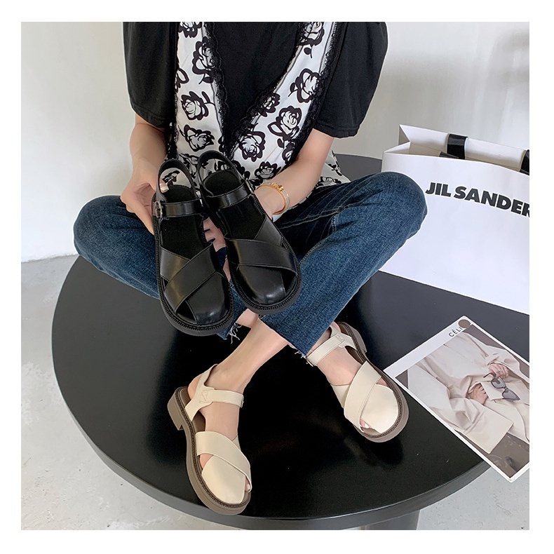 Giày sandal Rọ nữ 2 NAN chéo bản to CHIBAMY, sandal chiến binh chất da mềm đế cao 3cm