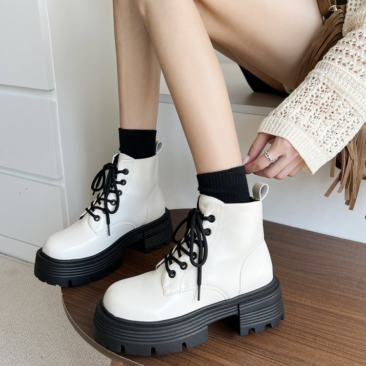 ❤Giày Bốt Cao Gót 6 Lỗ Cột Dây Phong Cách Hàn Quốc Thời Trang Cho Nữ